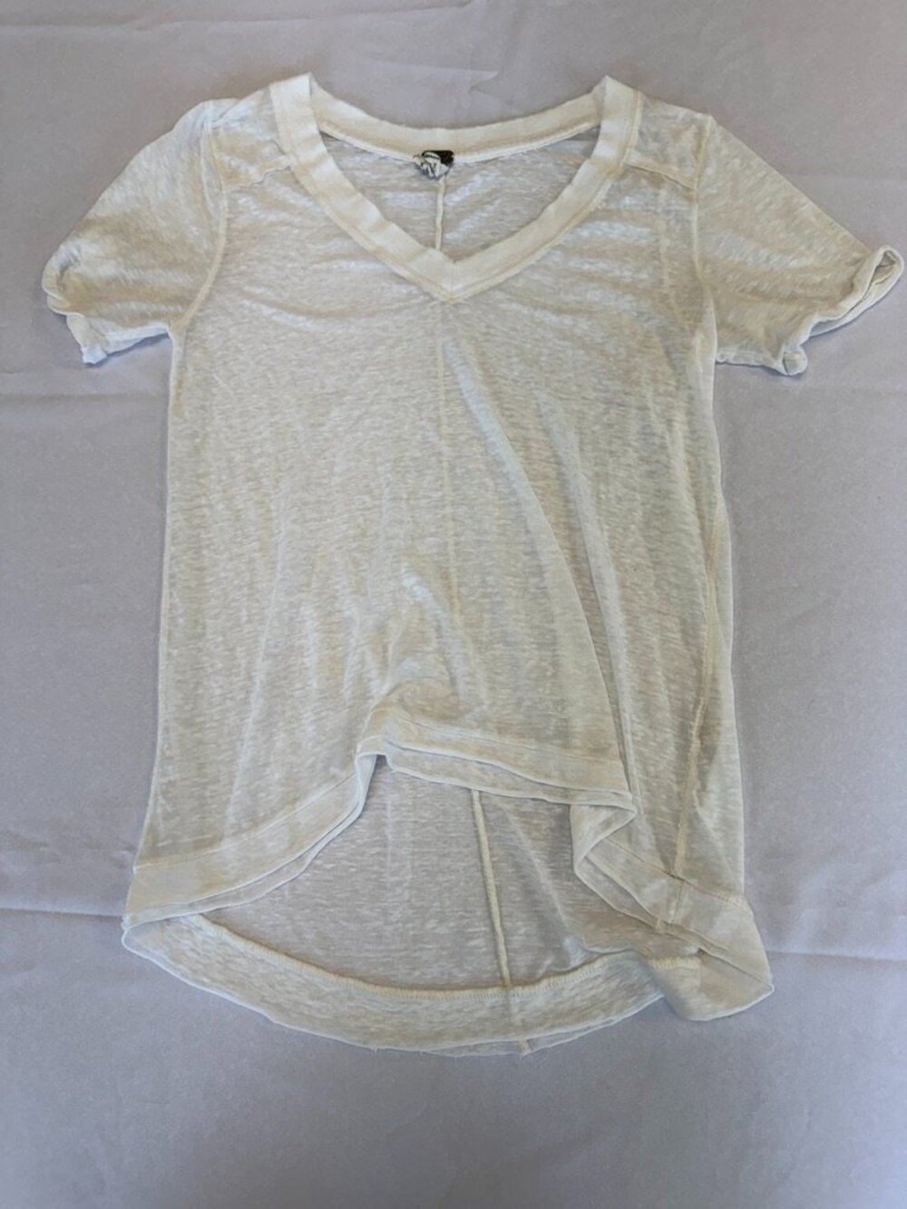 Free People We The Free White Sheer V-Neck T-Shirt Size XS